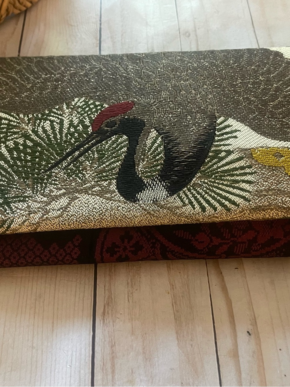 Vintage Japanese Crane Embroidered Clutch